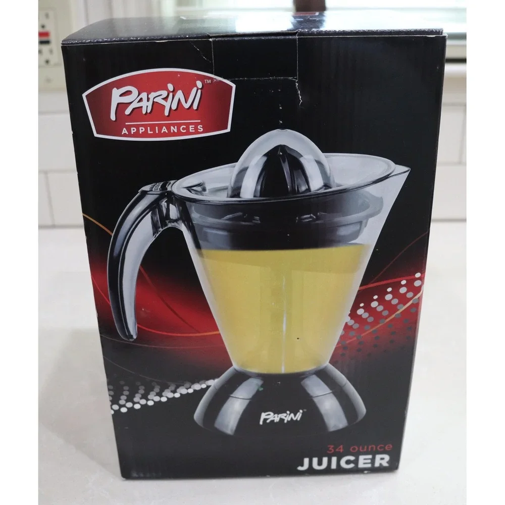 Parini Appliances 34 Ounce Electric Citrus Juicer Black Two Cone Sizes NEW
